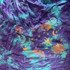 Purple and Teal Tie-Dye Tapestry with Celestial Design